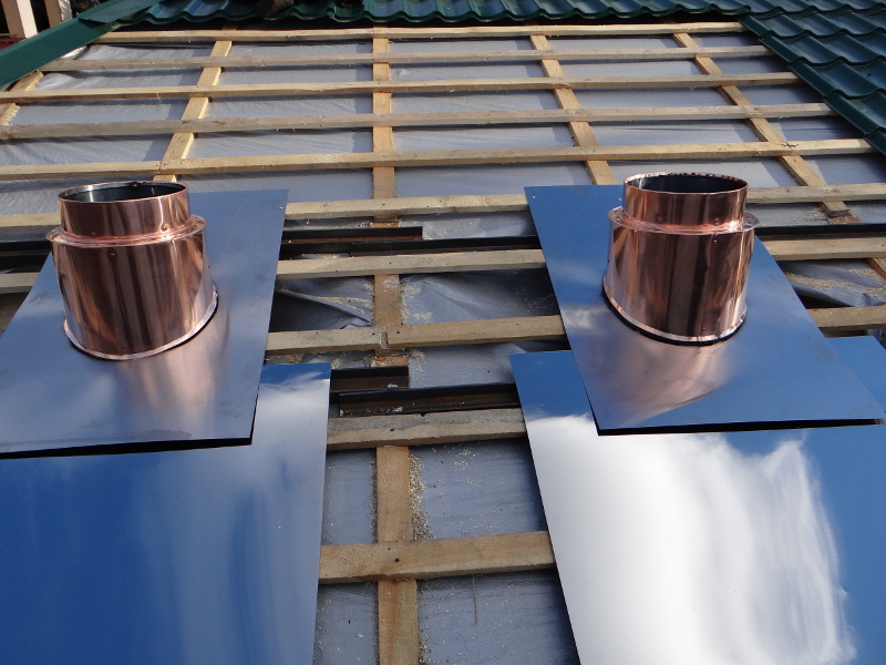 Монтаж двух дымосборников из меди на объекте Внуково