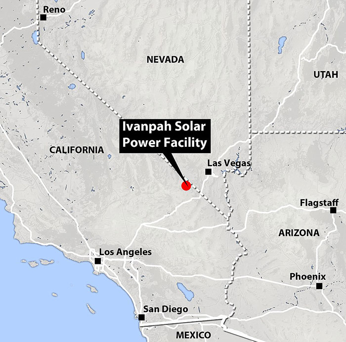 гелиотермальной электоростанции Ivanpah Solar Electric Generating System