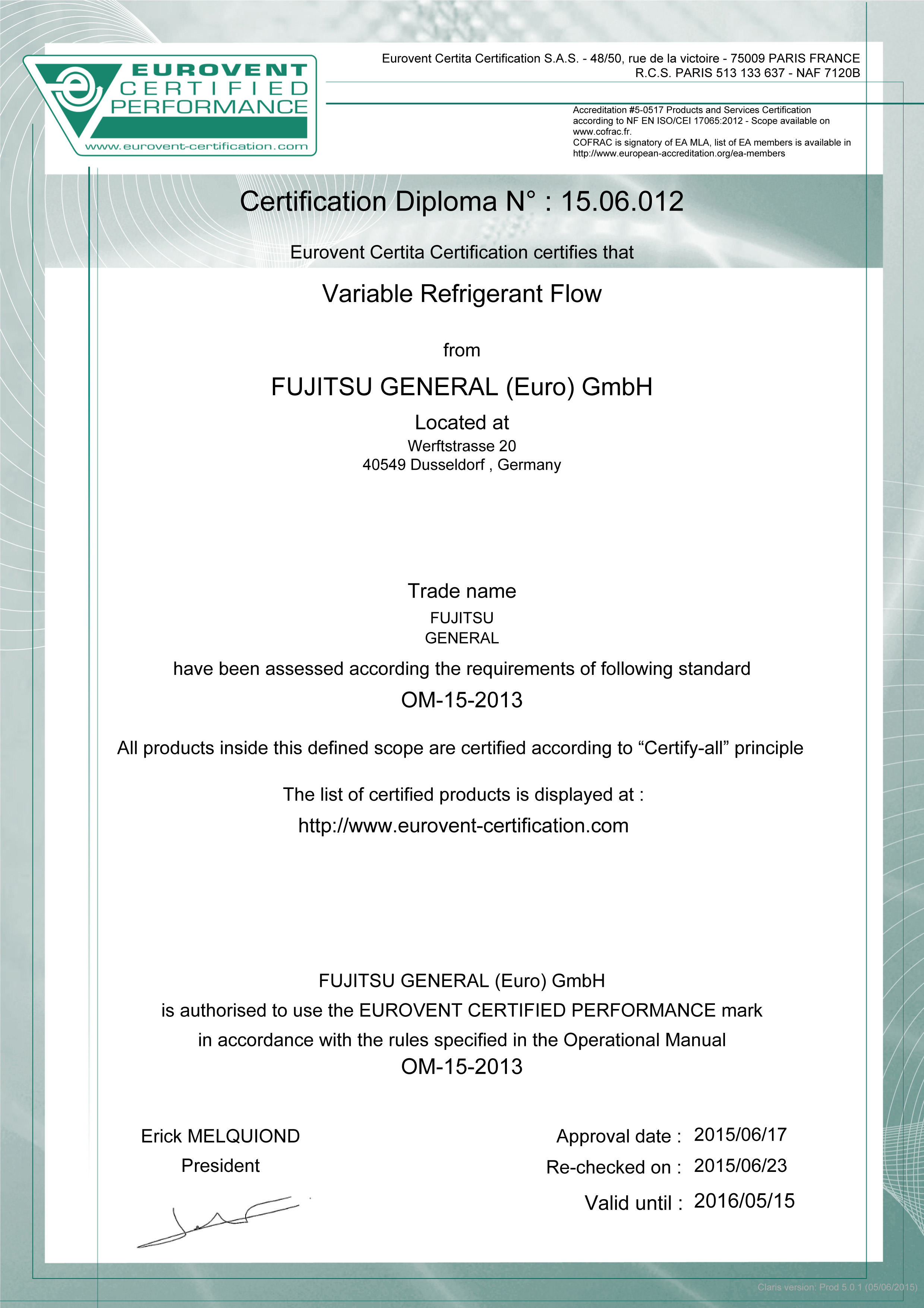 Высочайшая энергоэффективность VRF GENERAL подтверждена Eurovent