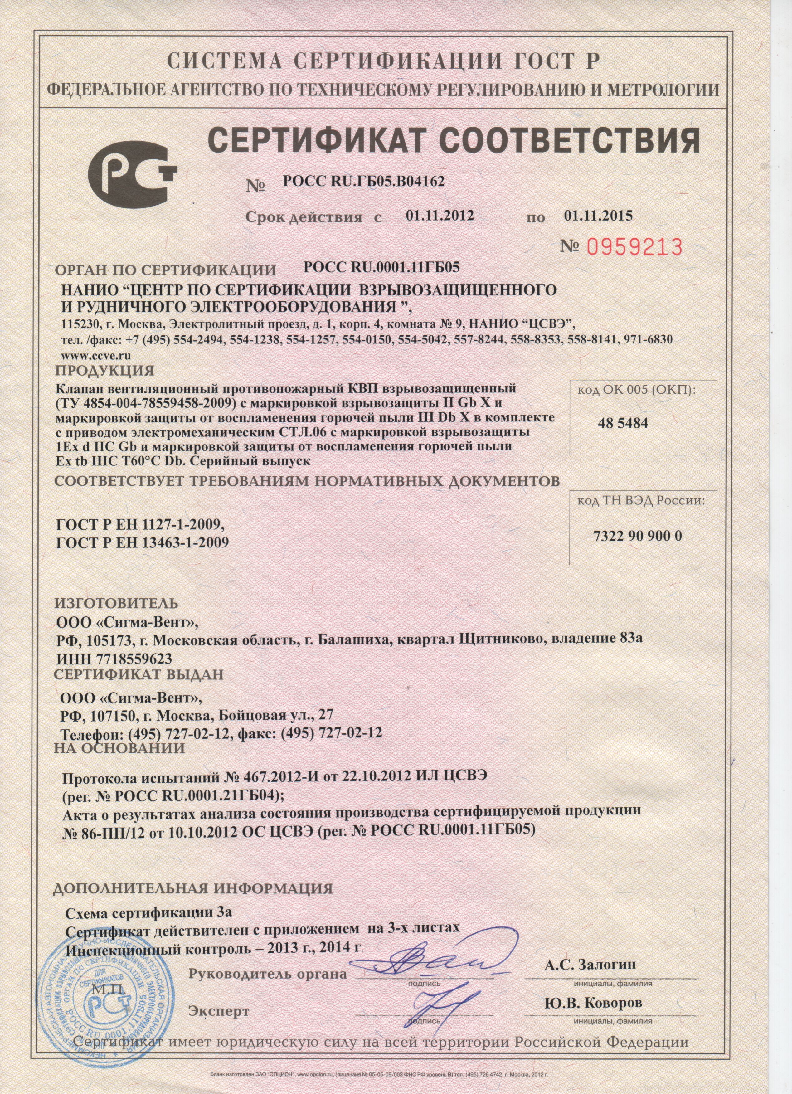 ВЗРЫВОЗАЩИЩЕННЫЕ КЛАПАНЫ